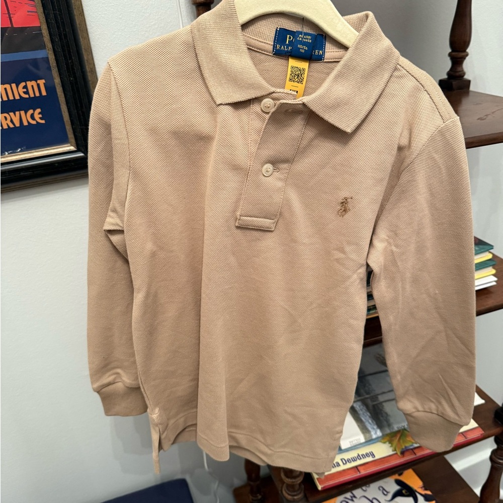 NWT Polo by Ralph Lauren Kids Beige Long Sleeve Polo